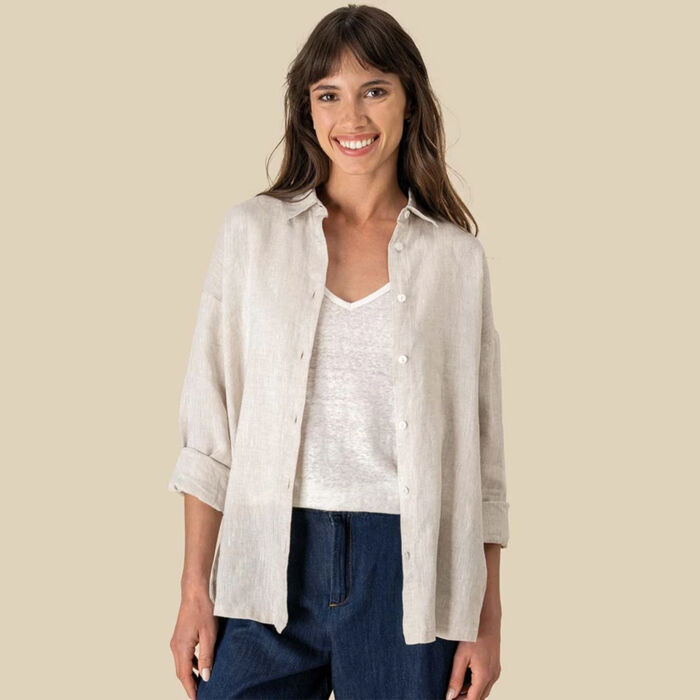 Spasso Ladies Long Sleeve Oversized Linen Shirt Thumbnail