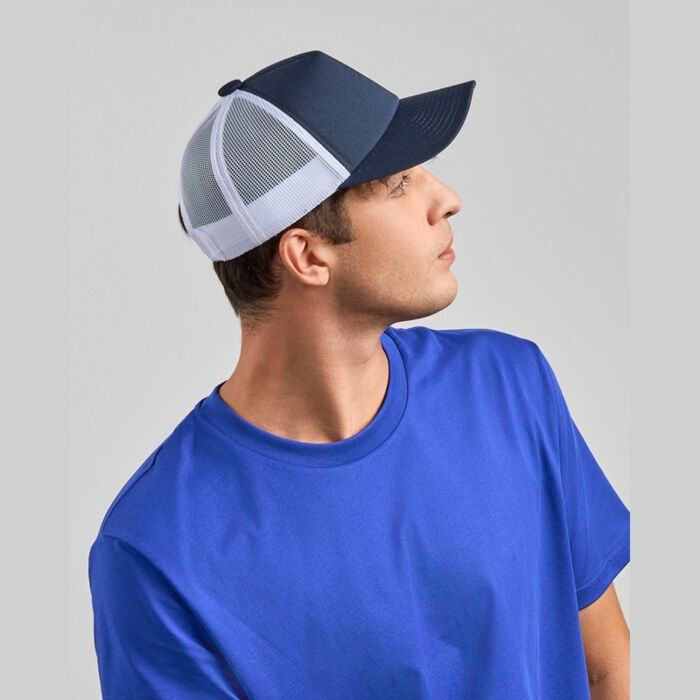 Record S 5 Panel Structured High Profile Mid Visor Recycled Trucker Cap Adult Thumbnail