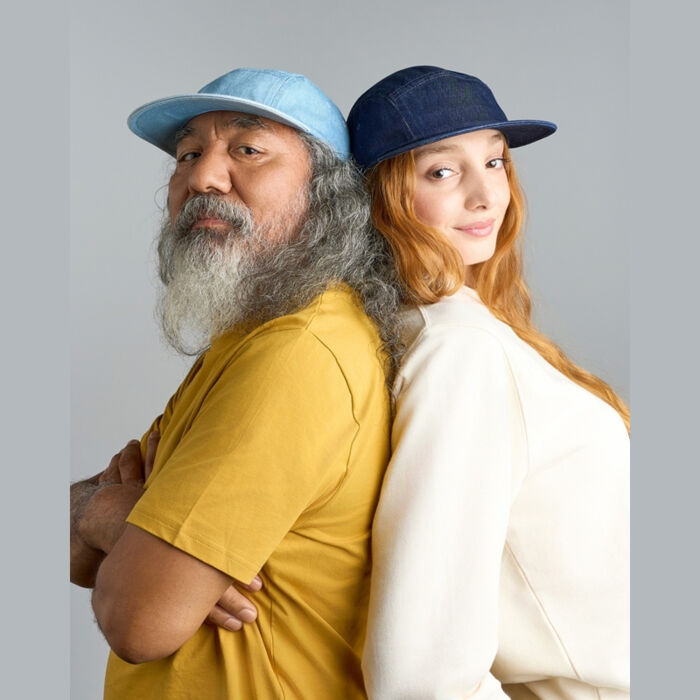 Ruby 5 Panel Unstructured Low Profile Flat Visor Denim Recycled Camper Cap Adult Thumbnail