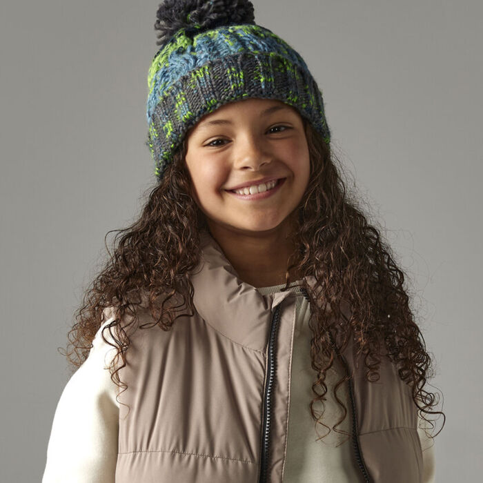 Junior corkscrew pom pom beanie Thumbnail