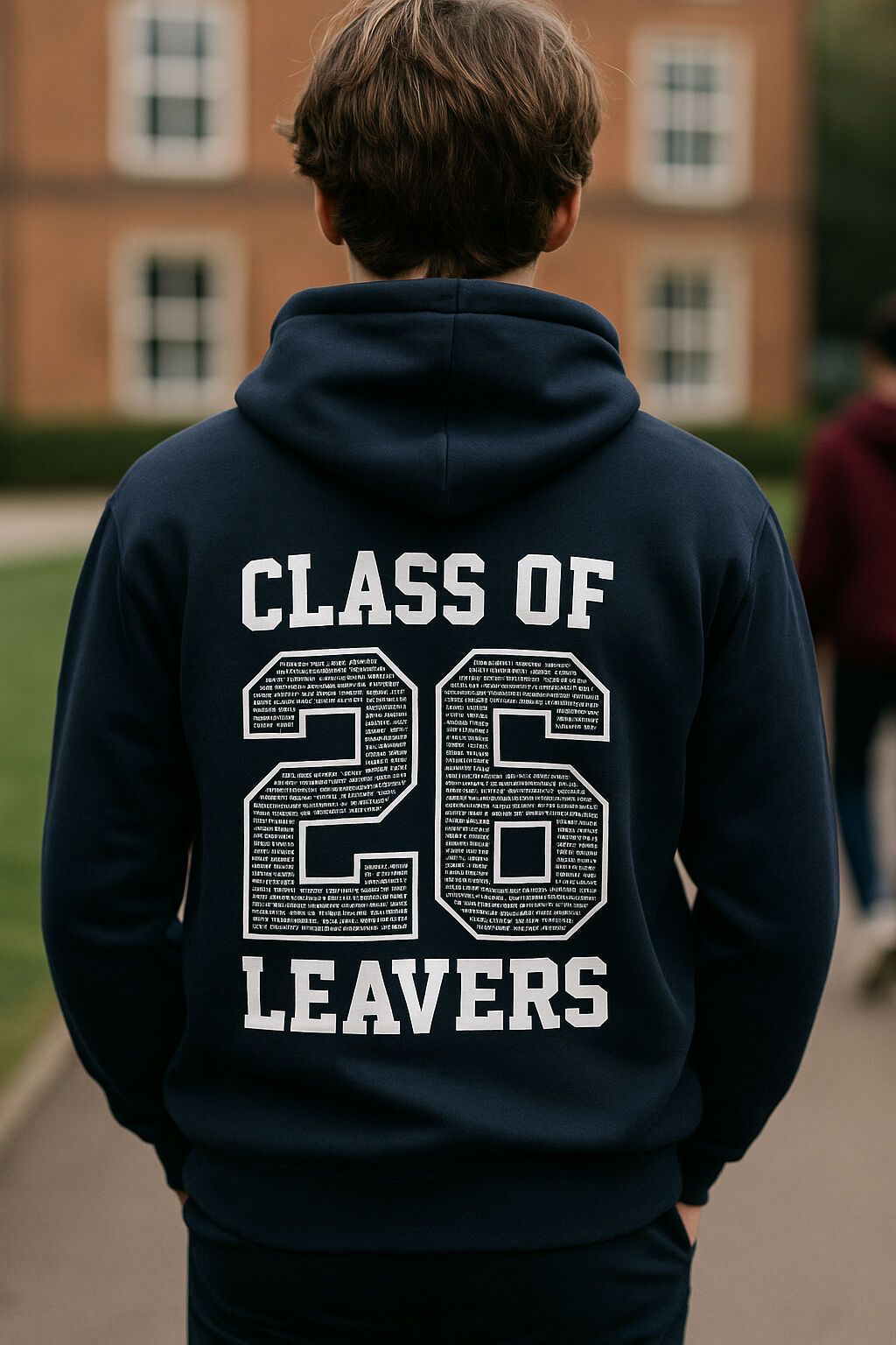 Back print Class of 26 Leavers on navy hoodie